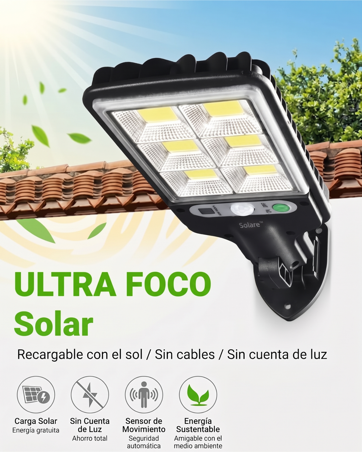 Foco Solar LED con Sensor de Movimiento Automático - Solare